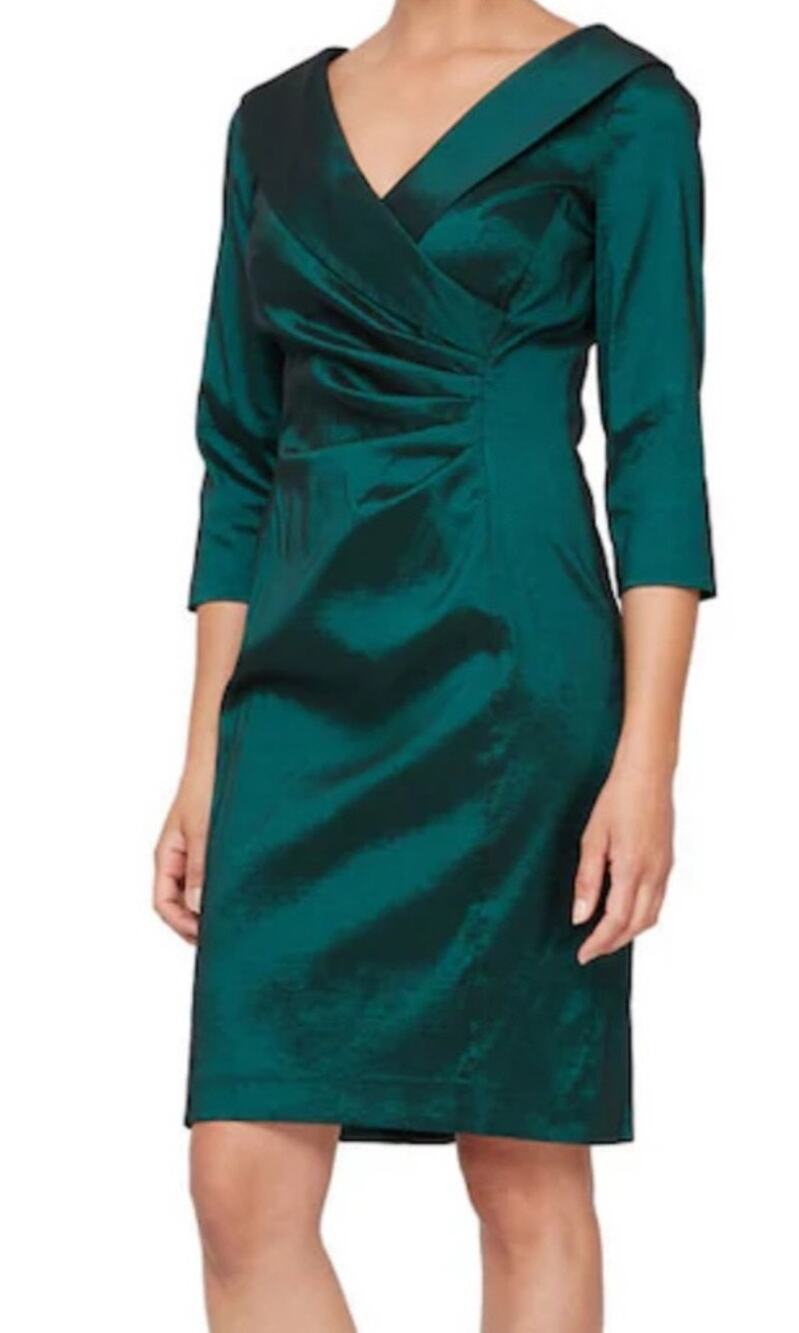 Alex Evenings Dress Size 4 Emerald Green Taffeta Sheath Cocktail Wedding Formal